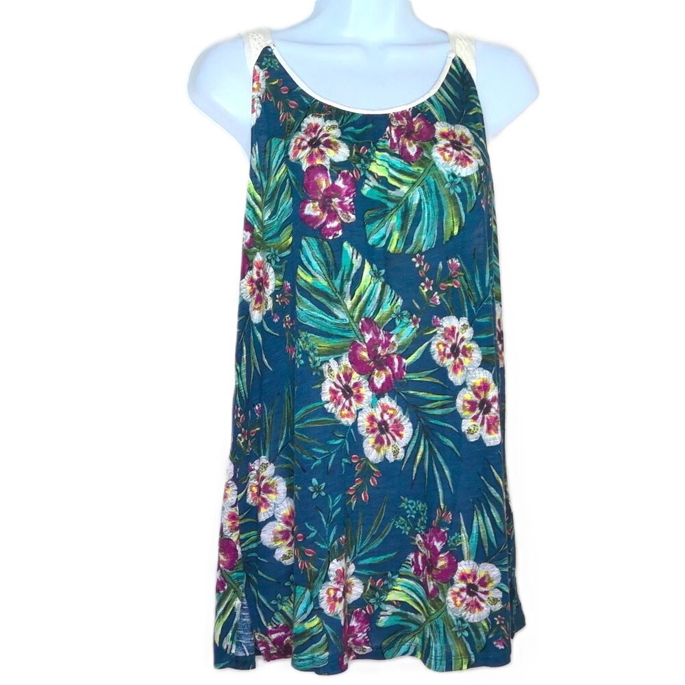 Cable & Gauge Floral Top Tropical Sleeveless Flowy Stretch Viscose Scoop Neck L